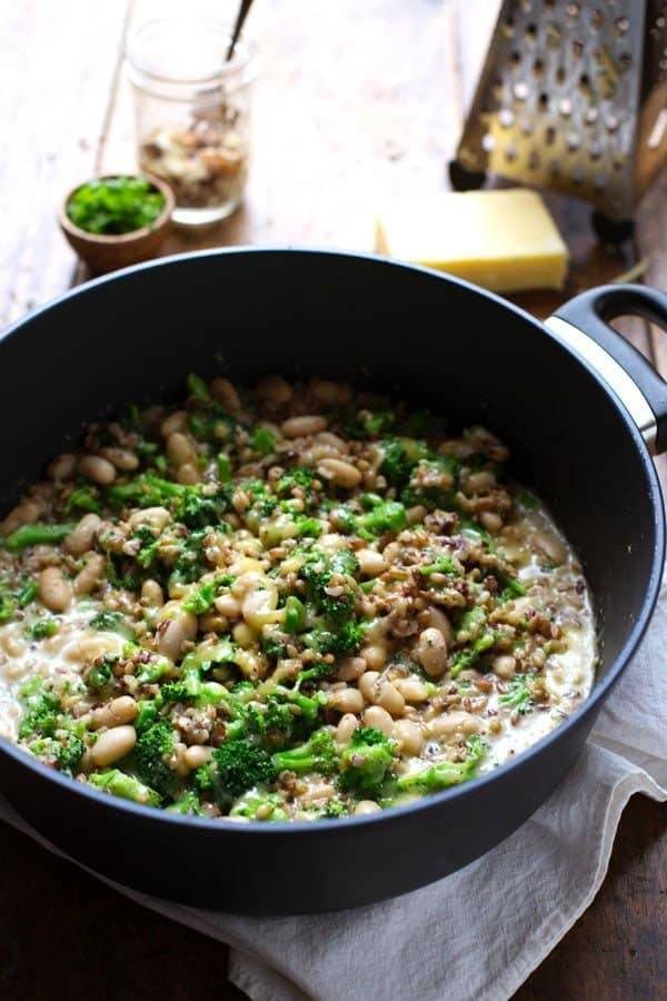 Broccoli Cheese Rice in a pan.