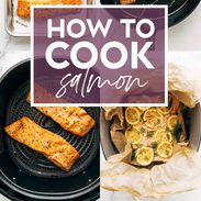 Collage of four methods for how to cook salmon.
