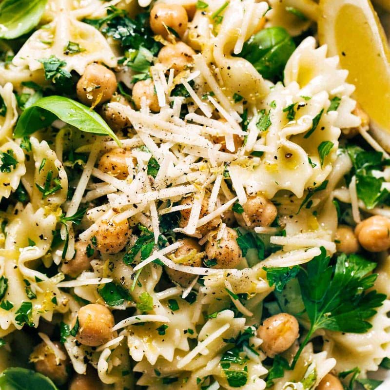 Pasta salad with herbs and cheese.