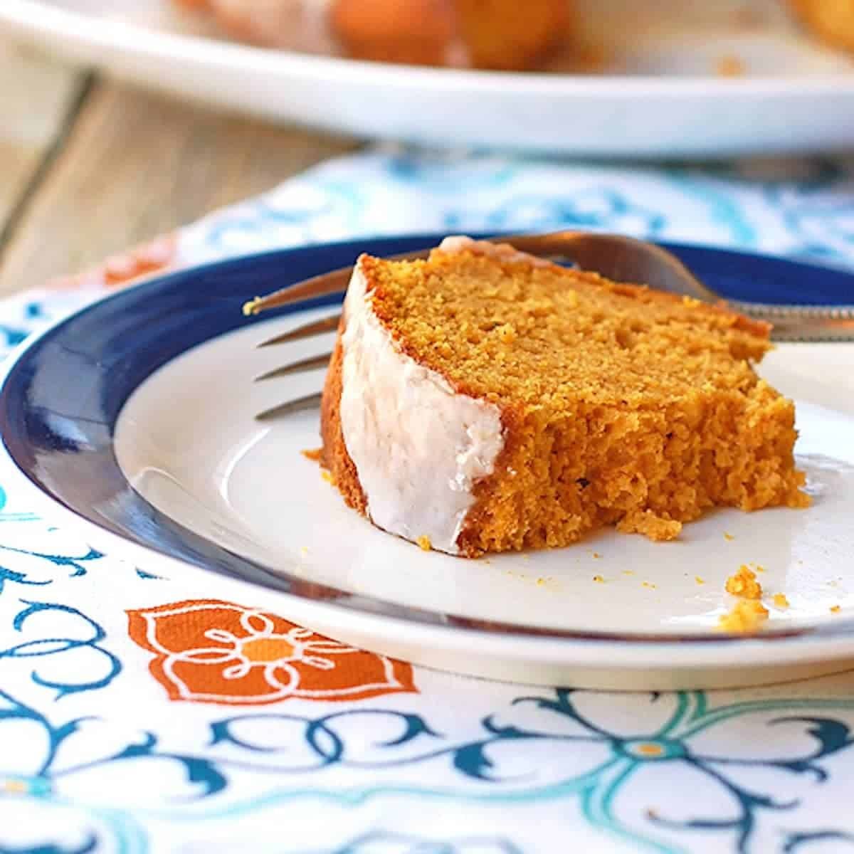 Pumpkin Cake on a cake stand.