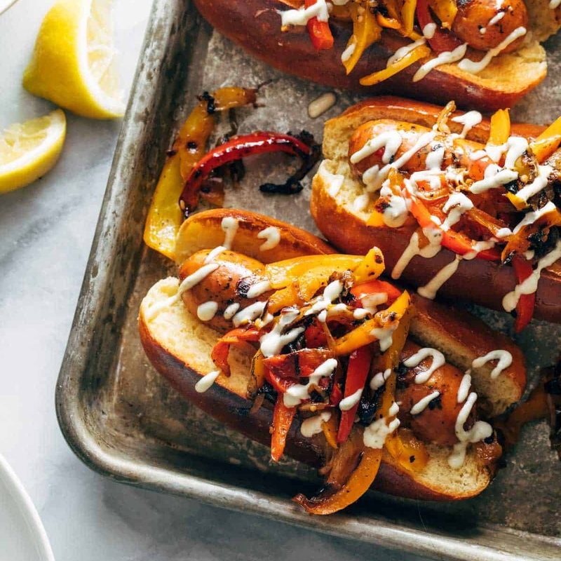 A picture of Grilled Sausage and Peppers with Garlic Aioli