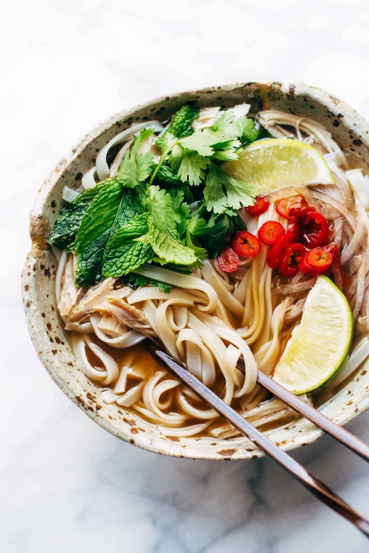 Turkey Pho recipe - LIGHT and so flavorful. All familiar ingredients that can be bought at a mainstream grocery store. Perfect for leftover turkey! | pinchofyum.com Turkey Pho recipe - LIGHT and so flavorful. All familiar ingredients that can be bought at a mainstream grocery store. Perfect for leftover turkey! | pinchofyum.com
