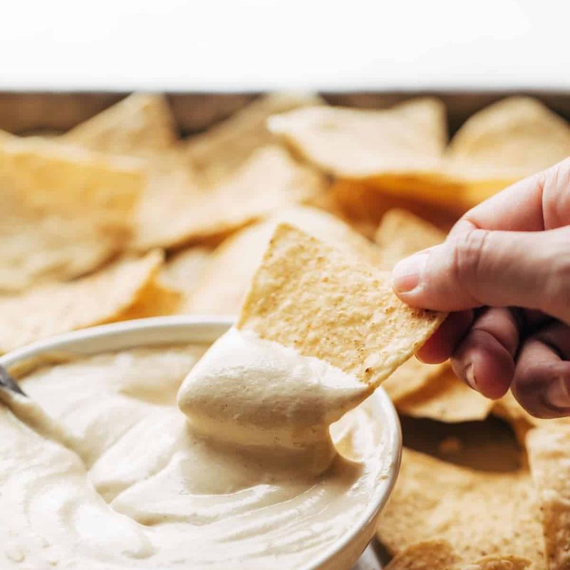 Vegan queso on a chip.
