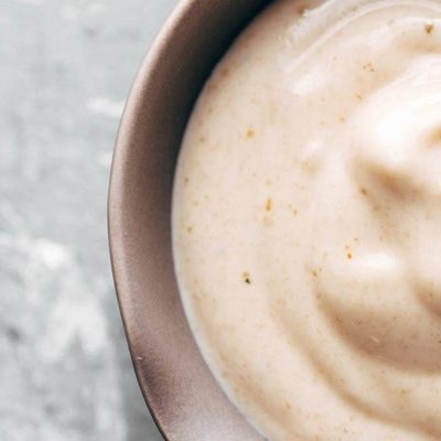 Yum Yum sauce in a bowl with steak.