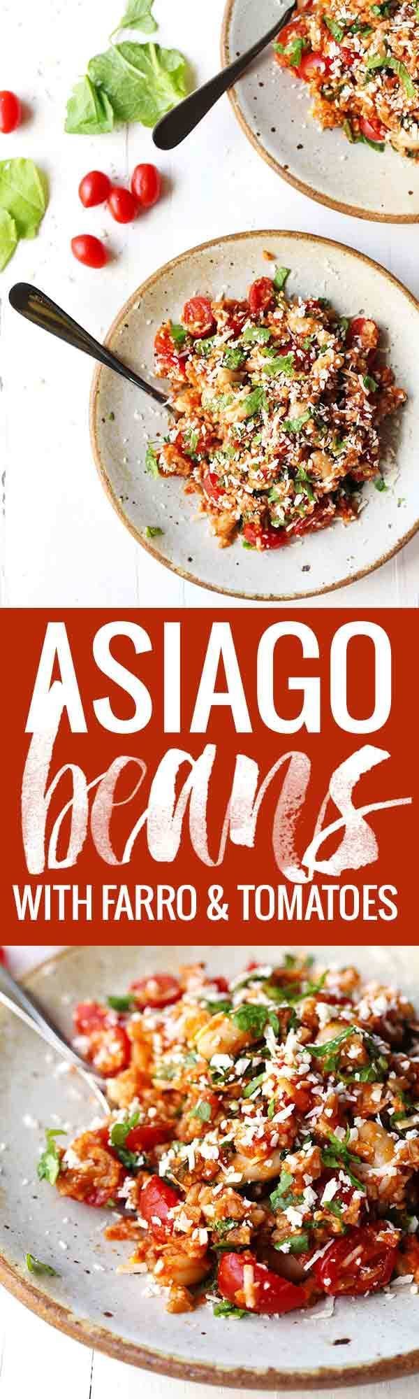 Asiago White Beans with Farro, Kale, and Tomatoes - a colorful, healthy one-pot meal.