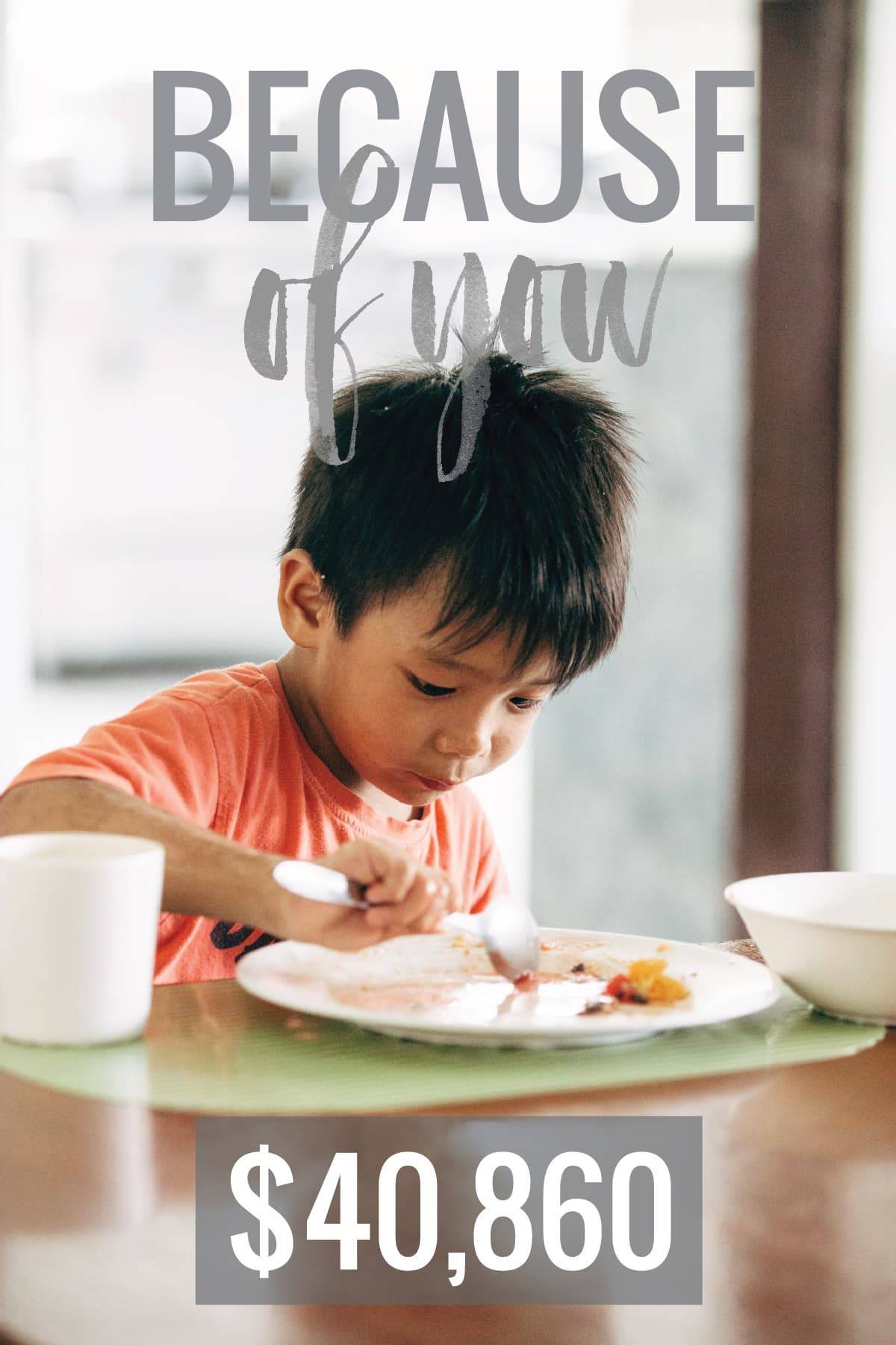 Because of you photo of a young boy eating.