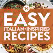 Italian inspired recipes in a collage.