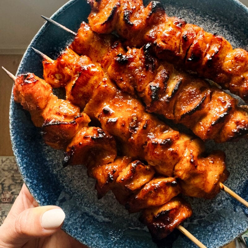 Honey chipotle chicken skewers.